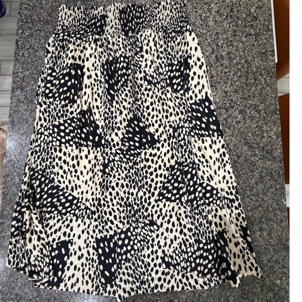 DKNY Jeans Womens Plus 22/24 Animal Print Smocked Waist High Low Maxi Skirt